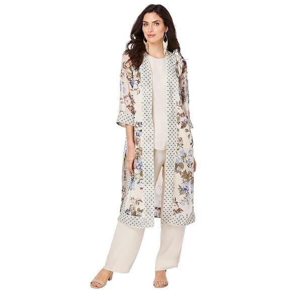 Tops - Romans Womens Plus Size 28W Ivory Kimono Duster Floral Extra Long‎ Boho